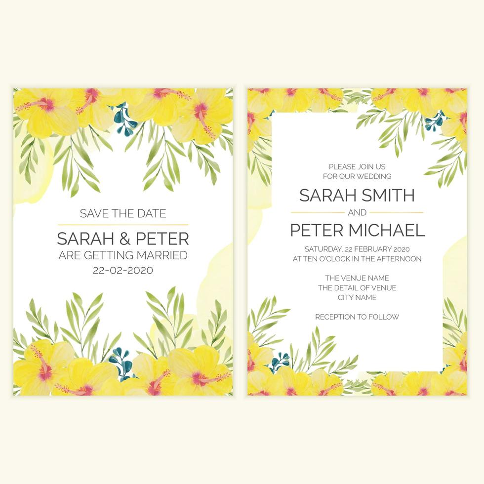 carte d'invitation de mariage avec fleur tropicale aquarelle vecteur