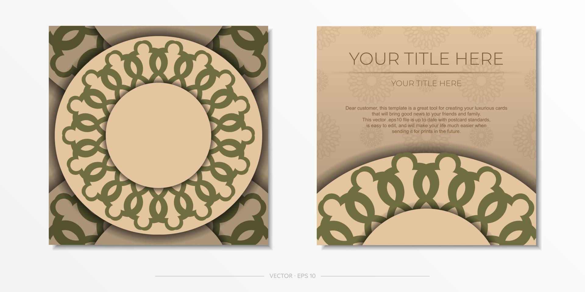 conception prête à imprimer d'une carte postale de couleur beige avec ornement de mandala. modèle d'invitation avec un espace pour votre texte et vos motifs abstraits. vecteur