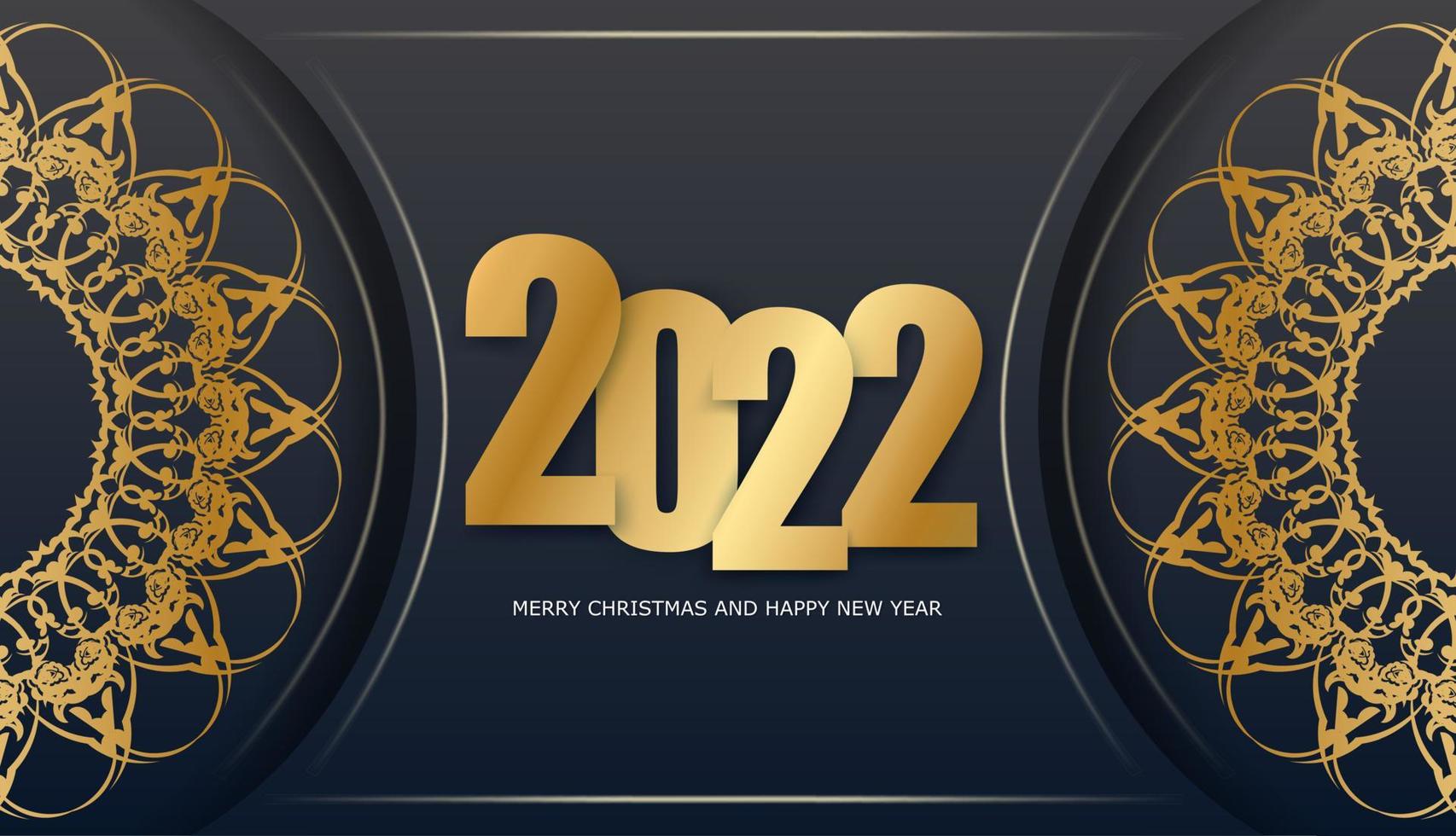 Carte de voeux noire de bonne année 2022 avec ornement abstrait en or vecteur