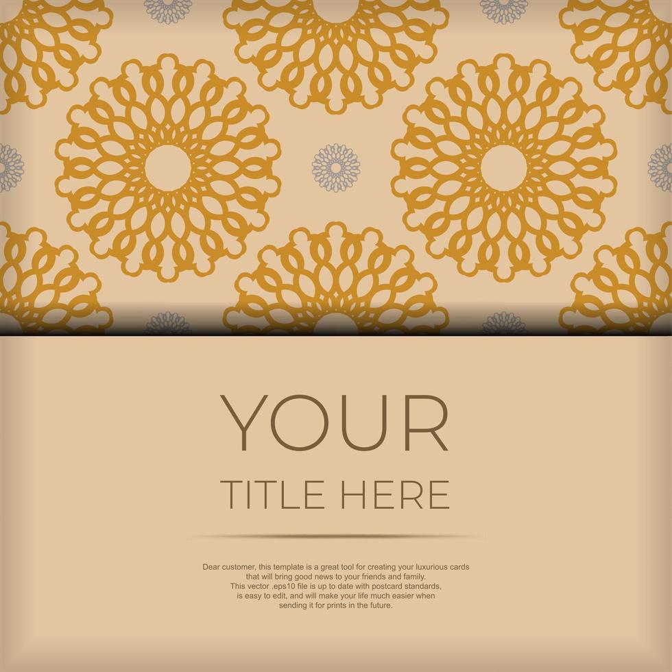 conception prête à imprimer d'une carte postale de couleur beige avec des motifs de mandala. modèle de carte d'invitation avec place pour votre texte et ornement abstrait. vecteur