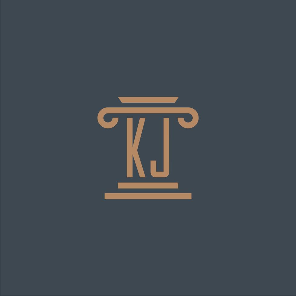 kj monogramme initial pour le logo du cabinet d'avocats avec un design de pilier vecteur