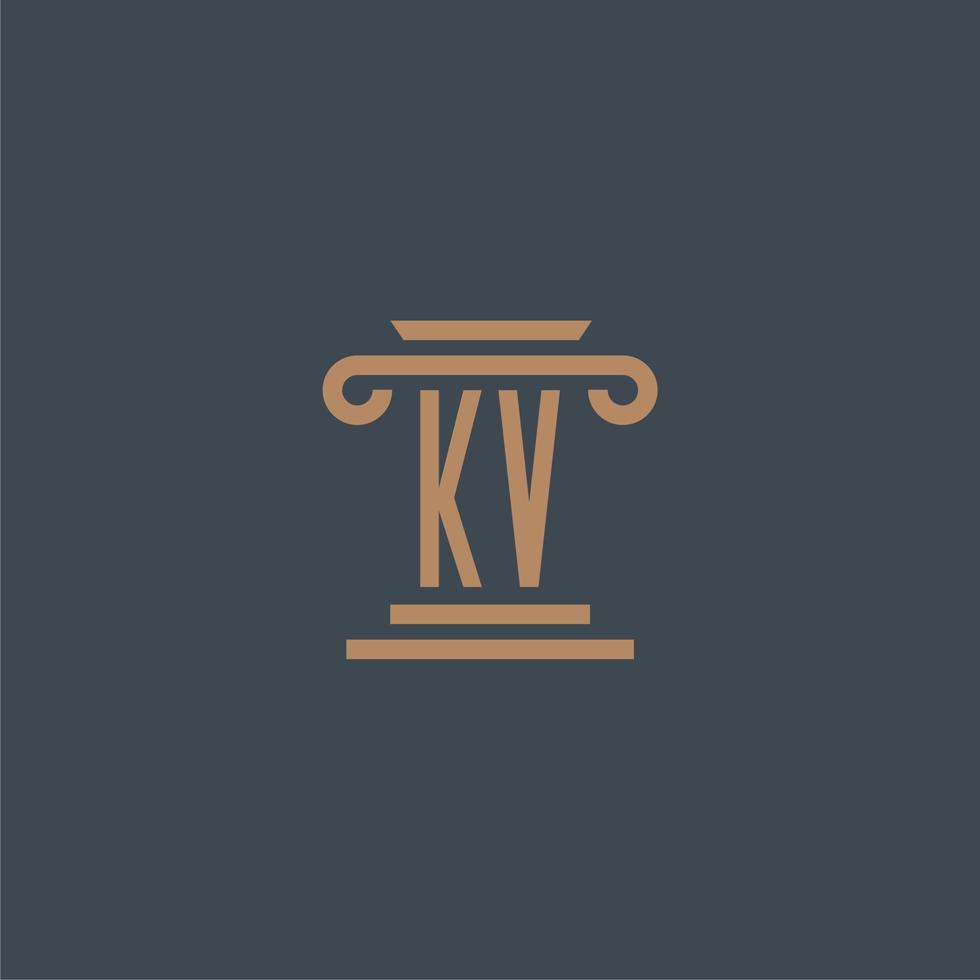 kv monogramme initial pour le logo du cabinet d'avocats avec un design de pilier vecteur