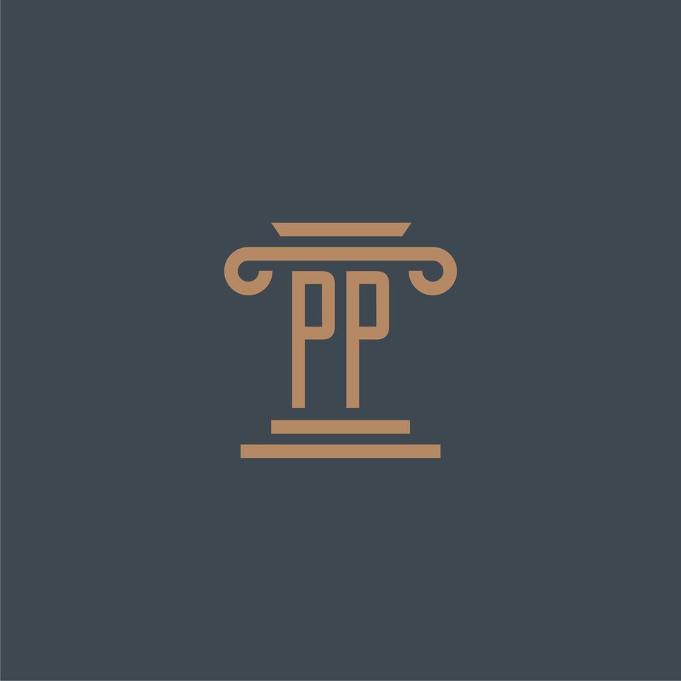 monogramme initial pp pour le logo du cabinet d'avocats avec un design de pilier vecteur