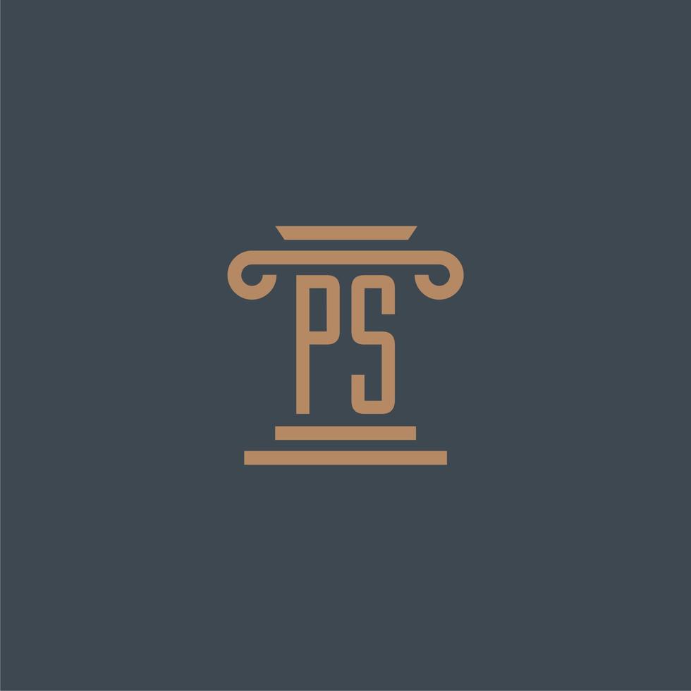 ps monogramme initial pour le logo du cabinet d'avocats avec un design de pilier vecteur