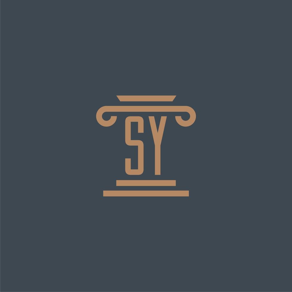 monogramme initial sy pour le logo du cabinet d'avocats avec un design de pilier vecteur