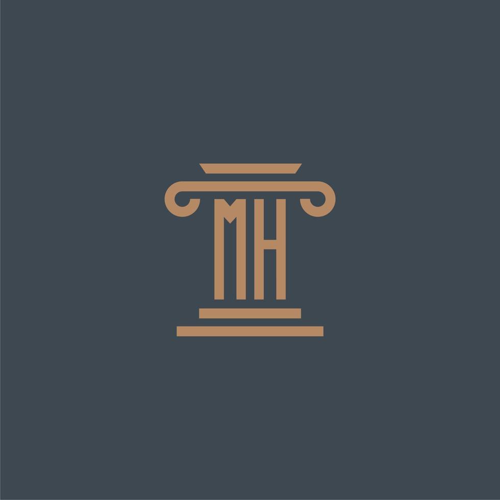 monogramme initial mh pour le logo du cabinet d'avocats avec un design de pilier vecteur