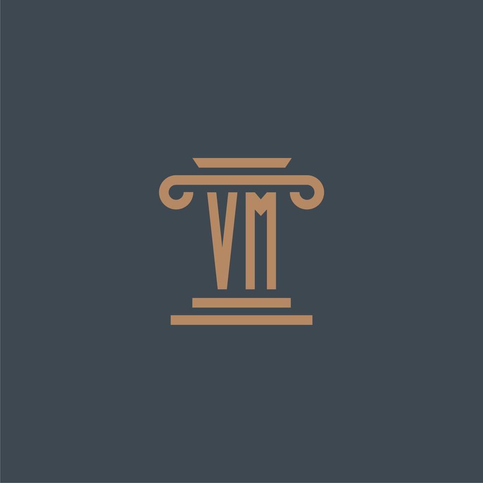 monogramme initial vm pour le logo du cabinet d'avocats avec un design de pilier vecteur