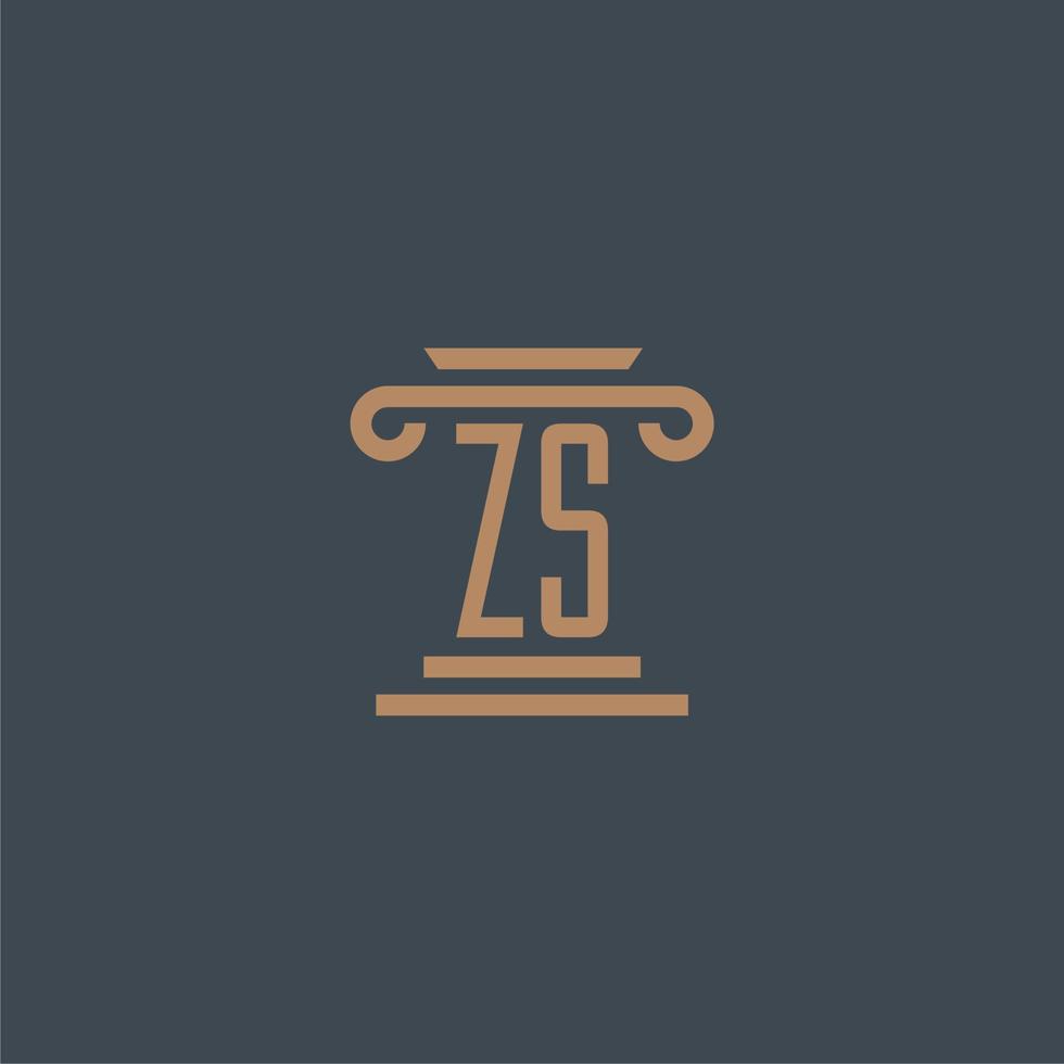 monogramme initial zs pour le logo du cabinet d'avocats avec un design de pilier vecteur