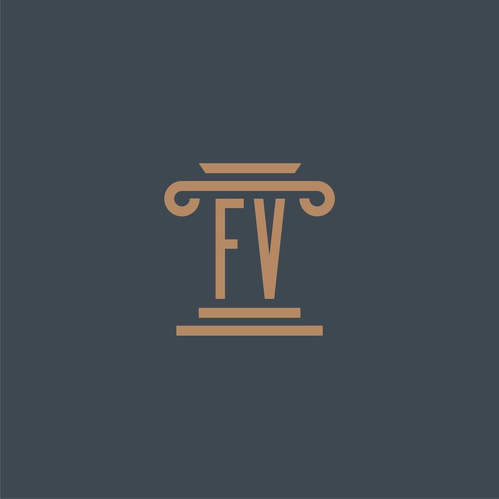 fv monogramme initial pour le logo du cabinet d'avocats avec un design de pilier vecteur