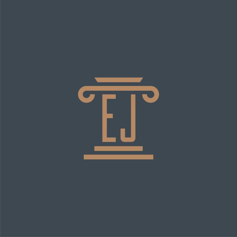 monogramme initial ej pour le logo du cabinet d'avocats avec un design de pilier vecteur