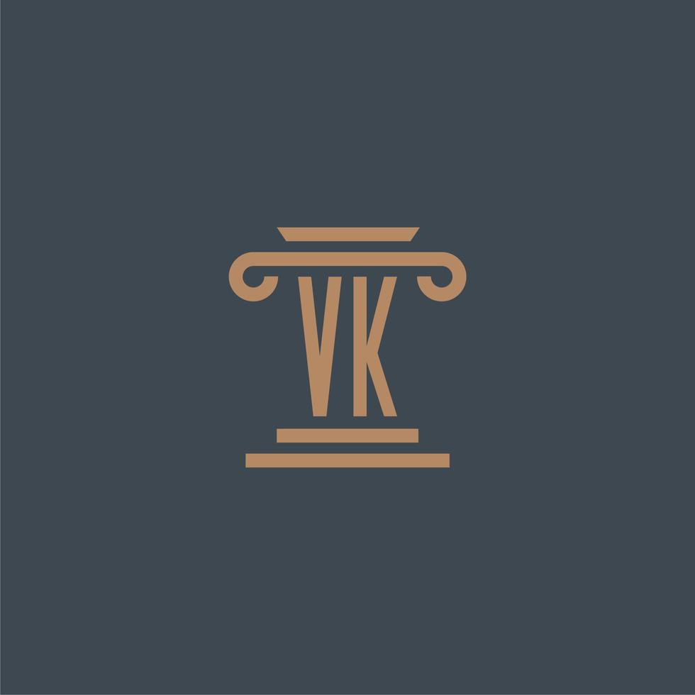 monogramme initial vk pour le logo du cabinet d'avocats avec un design de pilier vecteur