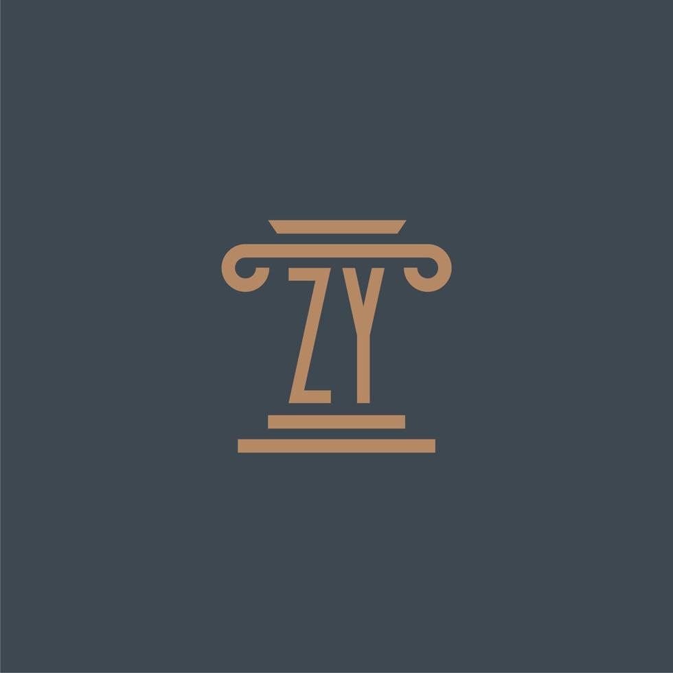 monogramme initial zy pour le logo du cabinet d'avocats avec un design de pilier vecteur