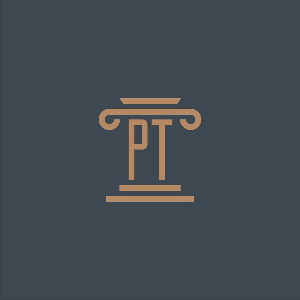 monogramme initial pt pour le logo du cabinet d'avocats avec un design de pilier vecteur