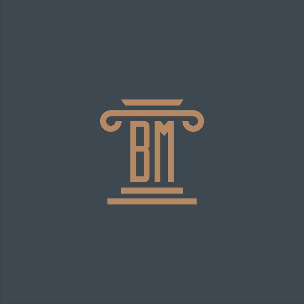 monogramme initial bm pour le logo du cabinet d'avocats avec un design de pilier vecteur