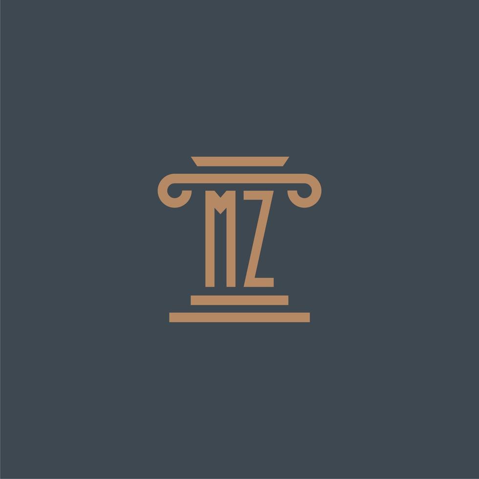 monogramme initial mz pour le logo du cabinet d'avocats avec un design de pilier vecteur