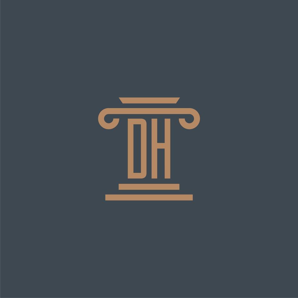 dh monogramme initial pour le logo du cabinet d'avocats avec un design de pilier vecteur