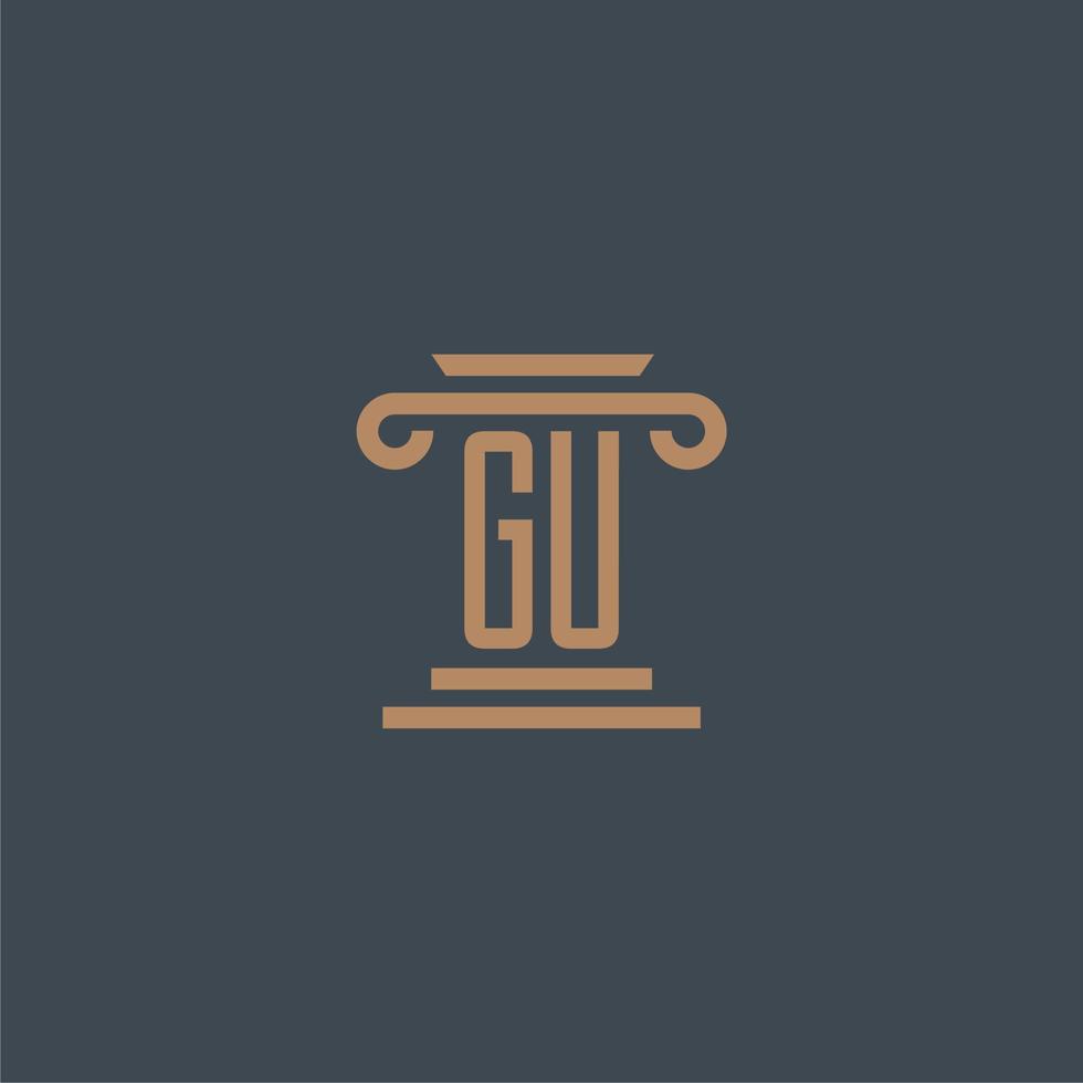 monogramme initial gu pour le logo du cabinet d'avocats avec un design de pilier vecteur