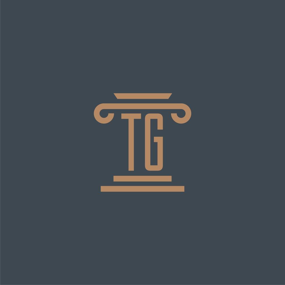 monogramme initial tg pour le logo du cabinet d'avocats avec un design de pilier vecteur