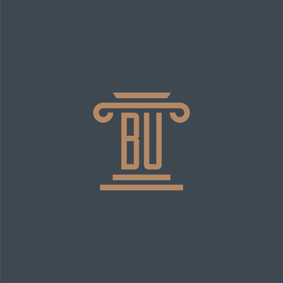 bu monogramme initial pour le logo du cabinet d'avocats avec un design de pilier vecteur