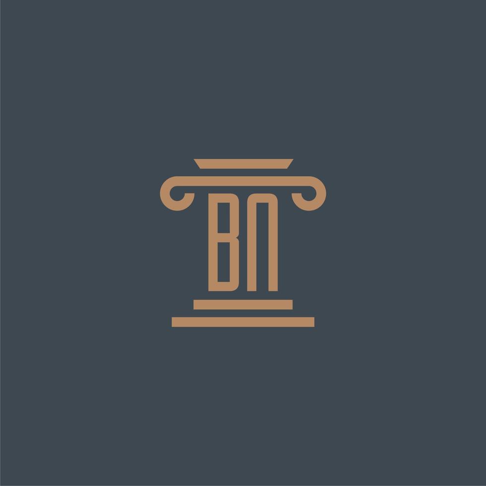 bn monogramme initial pour le logo du cabinet d'avocats avec un design de pilier vecteur