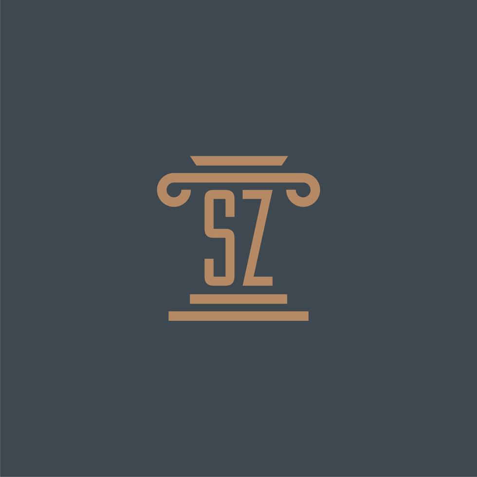 monogramme initial sz pour le logo du cabinet d'avocats avec un design de pilier vecteur