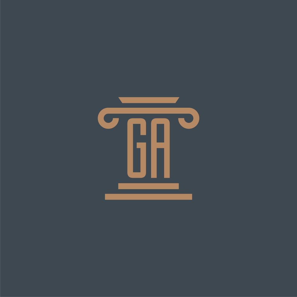 monogramme initial ga pour le logo du cabinet d'avocats avec un design de pilier vecteur