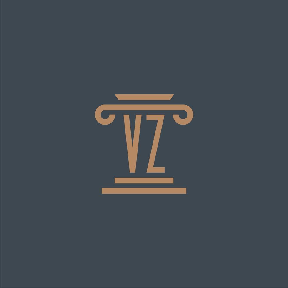 monogramme initial vz pour le logo du cabinet d'avocats avec un design de pilier vecteur