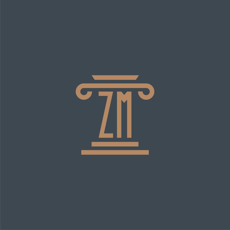 monogramme initial zm pour le logo du cabinet d'avocats avec un design de pilier vecteur