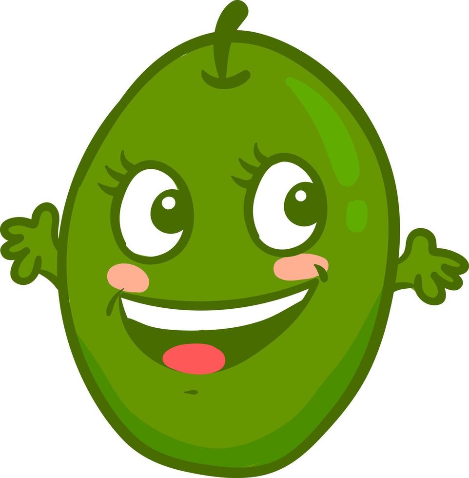 Happy green olive, illustration, vecteur sur fond blanc