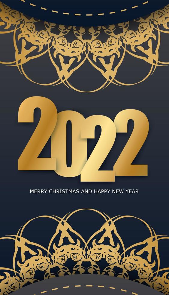 Flyer de couleur noire joyeux noël et bonne année 2022 avec motif or de luxe vecteur