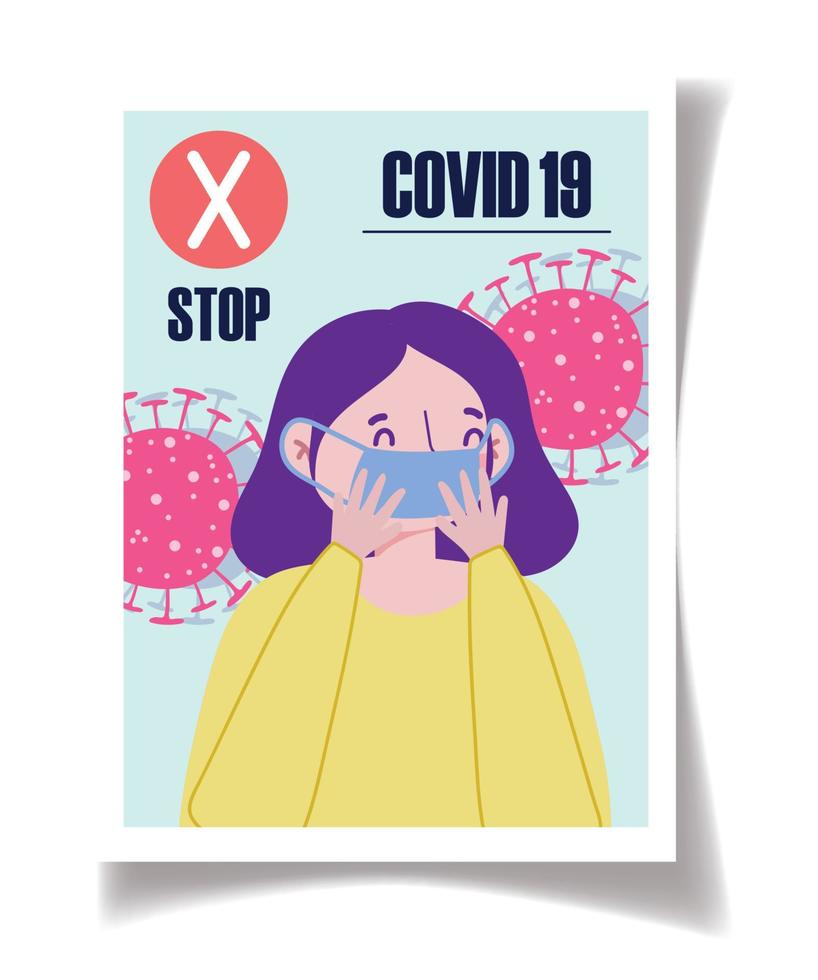 covid 19 symptômes de prévention arrêter le coronavirus portant un masque médical vecteur