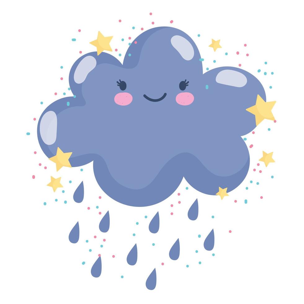 météo mignon nuage ciel pluvieux étoiles décoration dessin animé vecteur