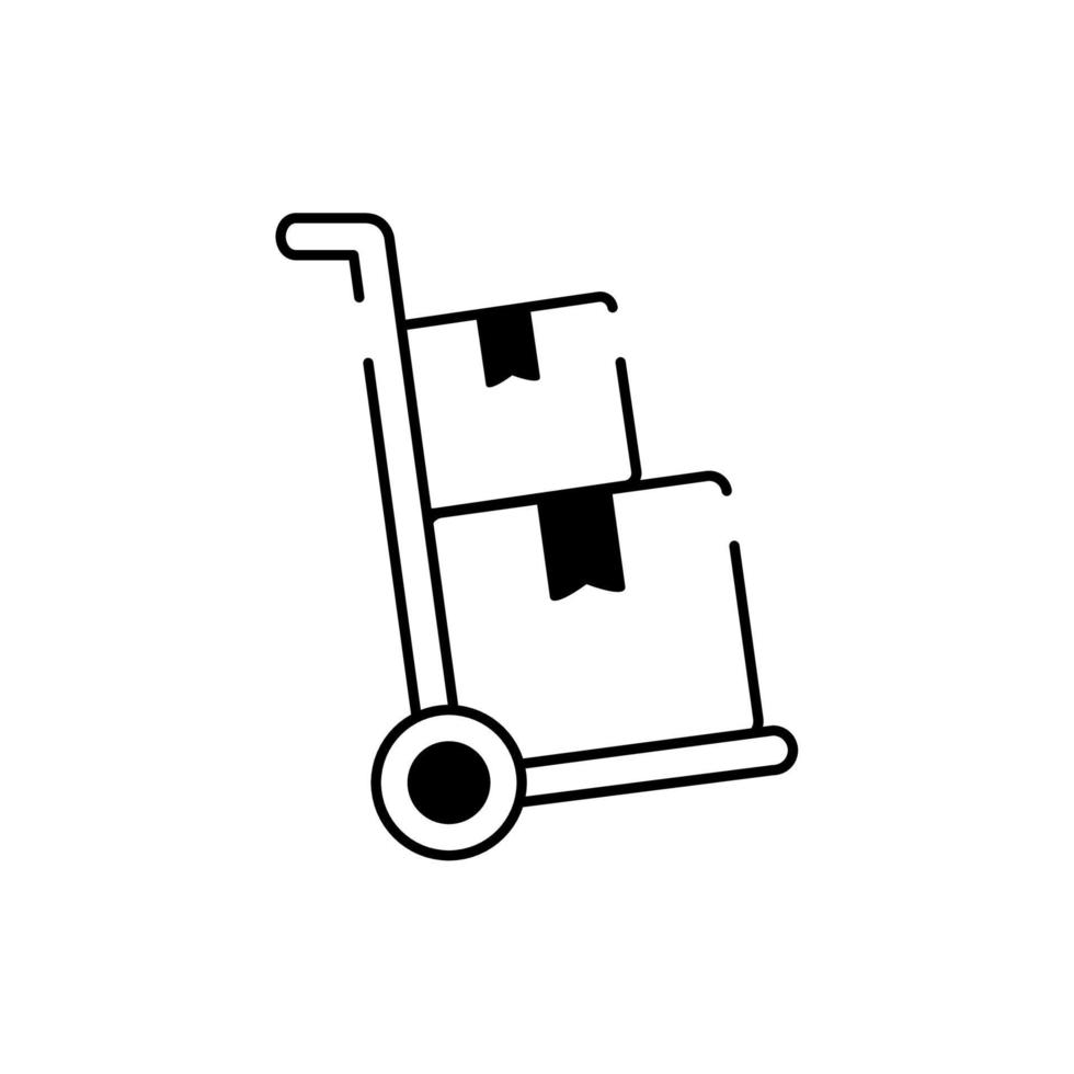 chariot à main avec des boîtes en carton icône de style de ligne de livraison de fret vecteur