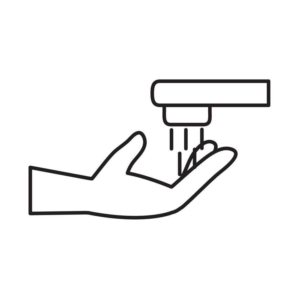 main de prévention du coronavirus covid 19 avec icône de style de ligne de processus de désinfection du robinet de lavage vecteur