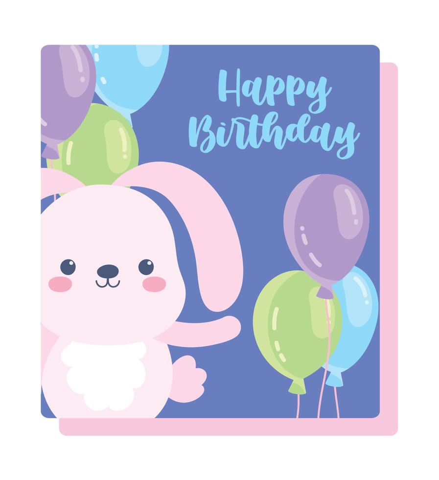 joyeux anniversaire, ballons de lapin mignon carte de décoration de célébration de dessin animé vecteur