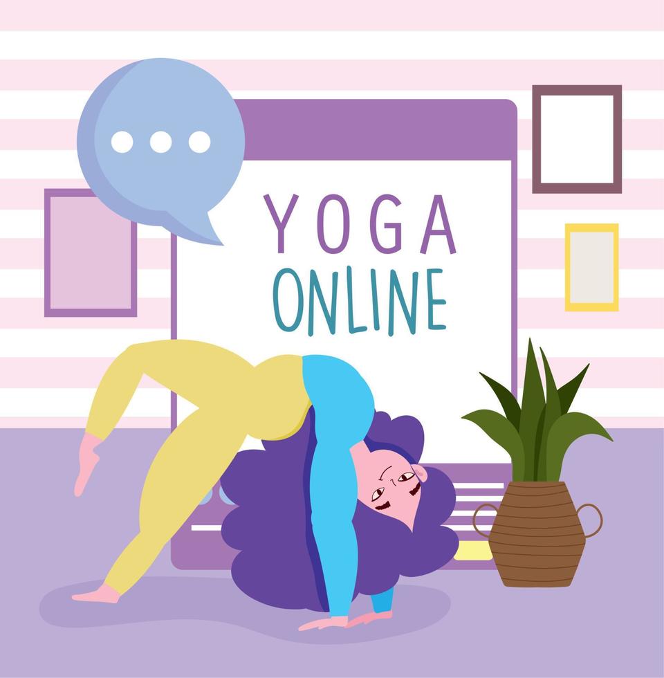 yoga en ligne, posture de yoga de jeune femme dans la chambre vecteur