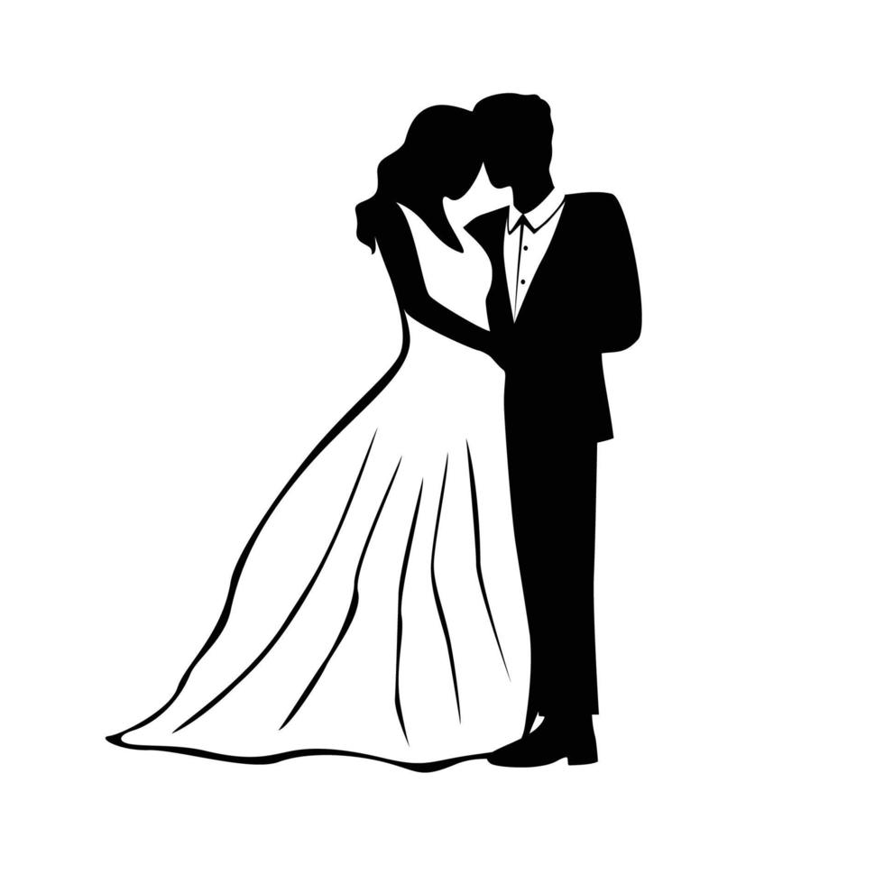 silhouette de la mariée et du marié. icône, signe et symbole de couple de mariage. vecteur