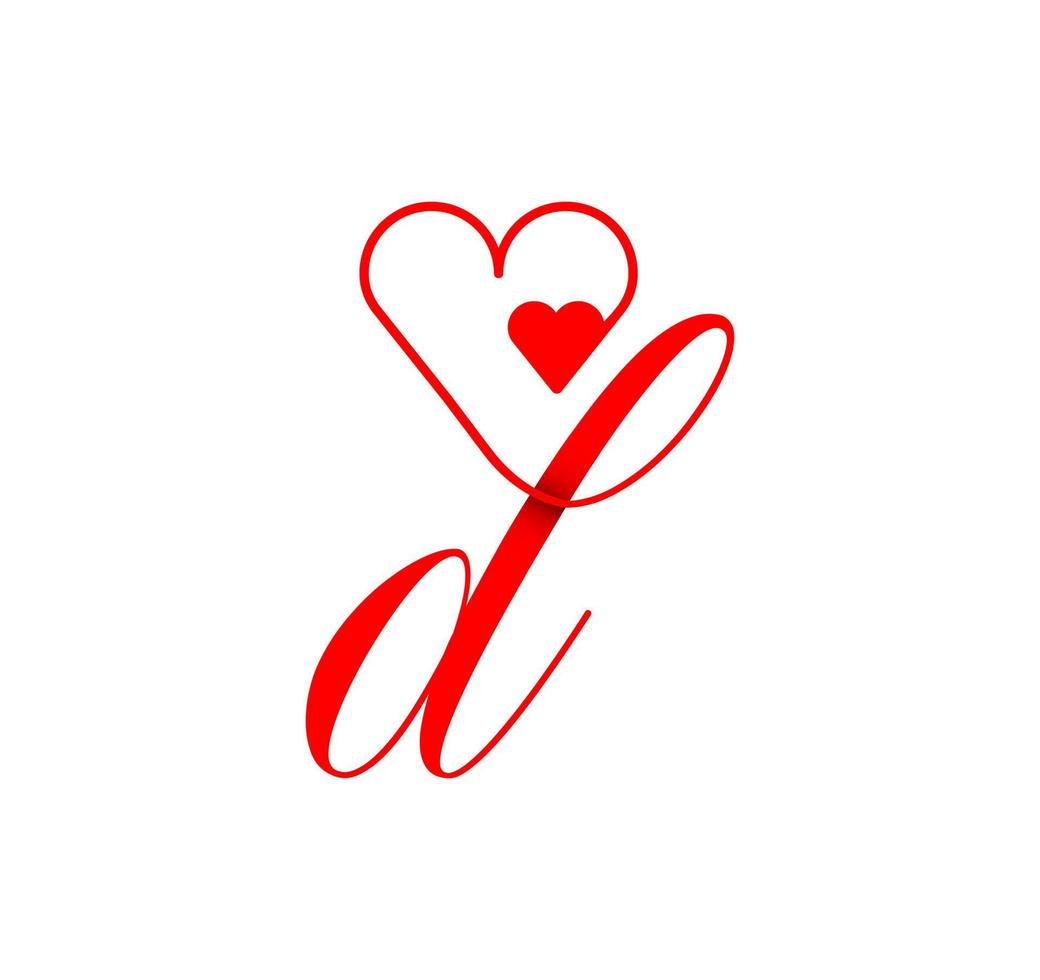 ligne de coeur de script de lettre d. du coeur. modèle de logo d'écriture manuscrite lettre d avec décoration en forme d'amour et de coeur. le premier vecteur de signature.