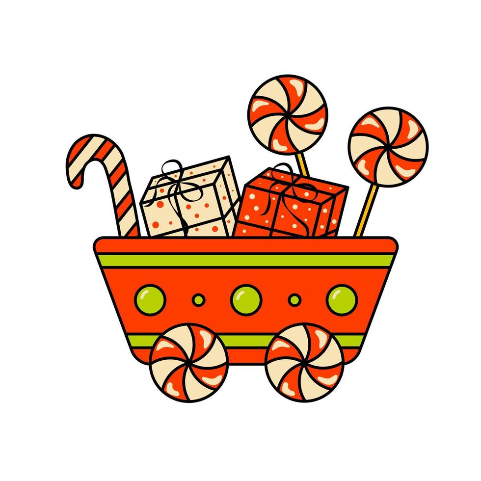 wagon rouge avec des cadeaux et des bonbons pour élément isolé de noël vecteur
