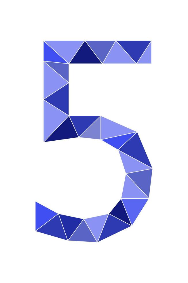 style de polygone bleu numéro 5 isolé sur fond blanc. numéros d'apprentissage, numéro de série, prix, lieu vecteur
