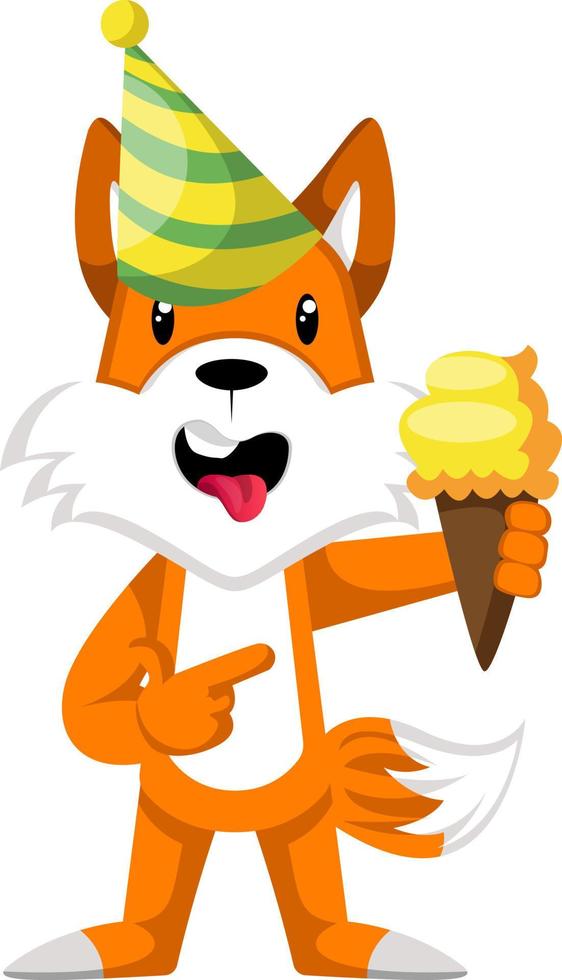 Fox avec crème glacée, illustration, vecteur sur fond blanc.