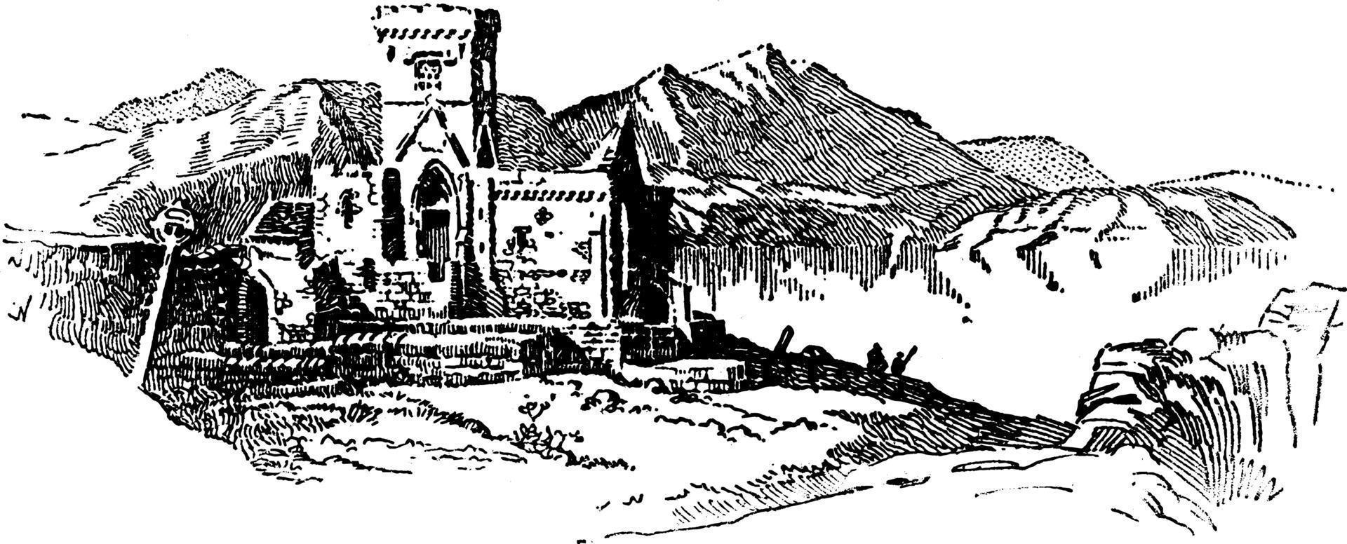 les ruines d'iona, illustration vintage. vecteur