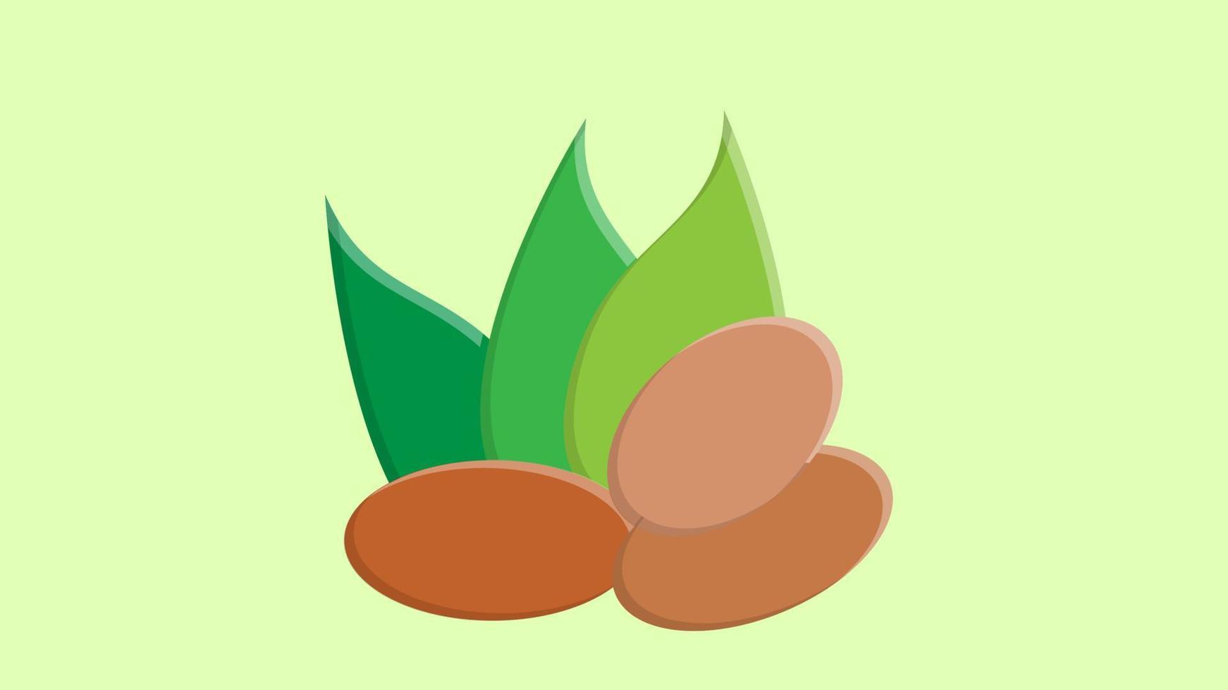 noix sur fond vert, illustration vectorielle. les noix reposent sur le sol, sous des feuilles oblongues vertes. alimentation saine, perte de poids, agriculture, produits écologiques pour l'environnement vecteur