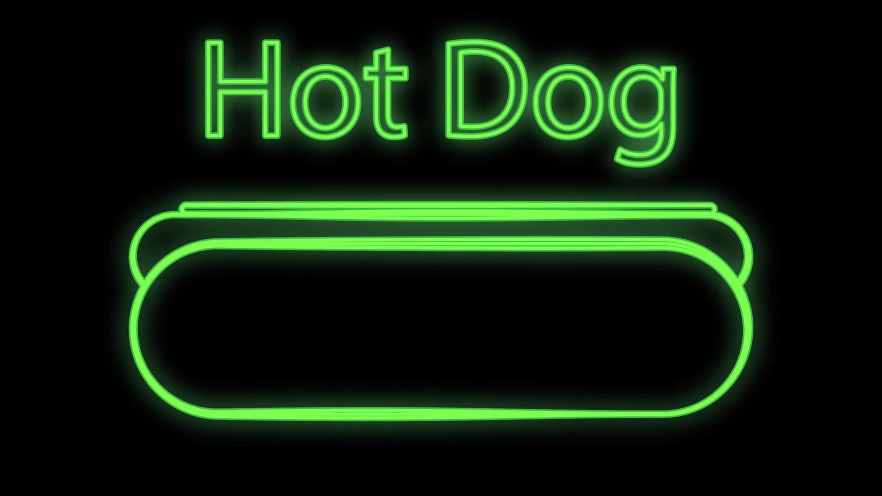 hot-dog sur fond noir, néon, illustration vectorielle. sandwich à la saucisse, petit pain farci et appétissant. néon avec une inscription en vert. enseigne lumineuse pour café, restaurant vecteur