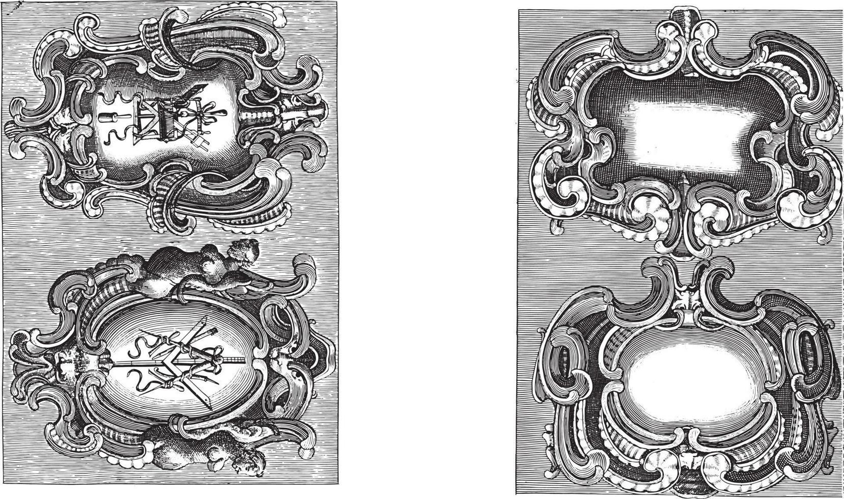 quatre cartouches avec un cadre de style lobe, illustration vintage. vecteur