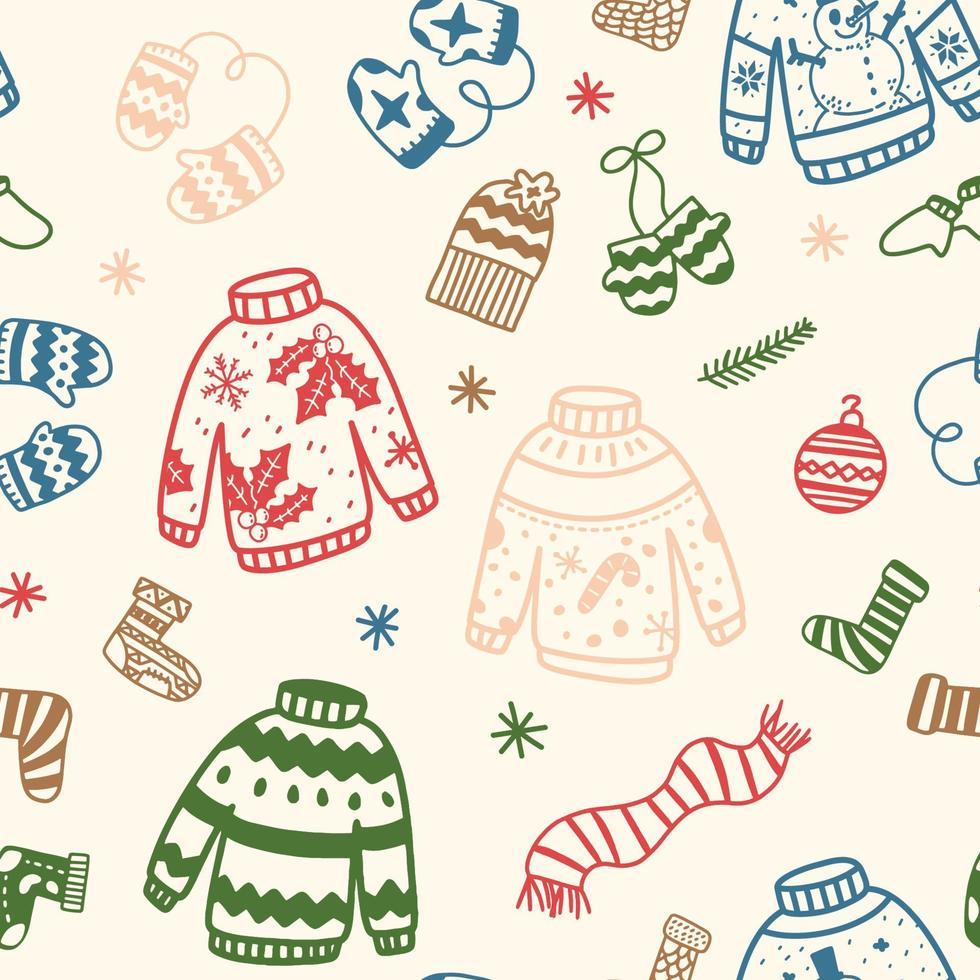 pull moche modèle sans couture de doodle dessiné à la main vecteur