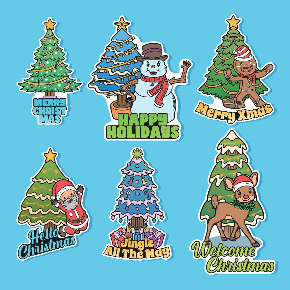 sapin de noel salutation chat stickers vecteur