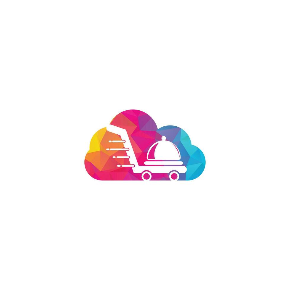 création de logo de concept de forme de nuage de livraison de nourriture. signe de service de livraison rapide. logo de livraison restaurant de commande de nourriture en ligne. vecteur
