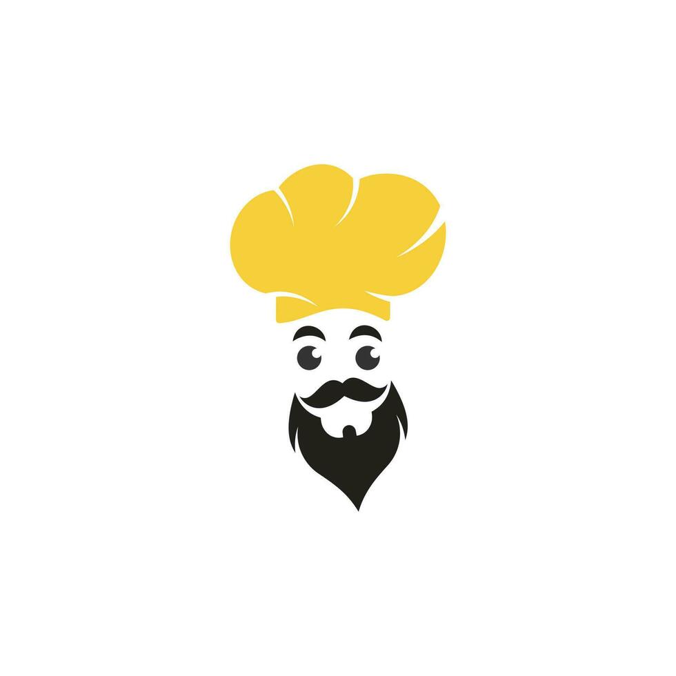création de logo vectoriel de chef cuisinier. chef cuisinier avec logo vectoriel moustache et barbe. tête de chef avec cuillère et fourchette