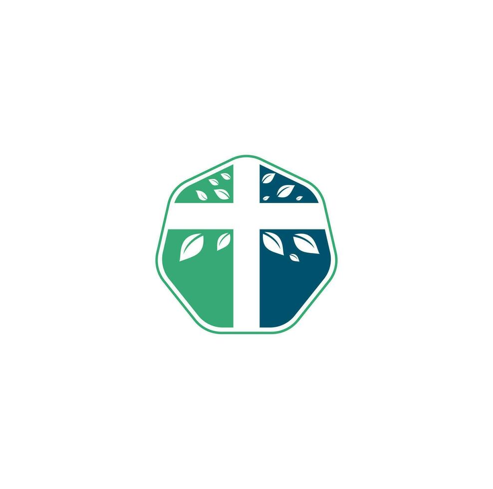 création de logo d'église croisée. arbre abstrait symbole de croix religieuse icône vecteur conception. logo de l'église et de l'organisation chrétienne. logo de l'église de l'arbre croisé